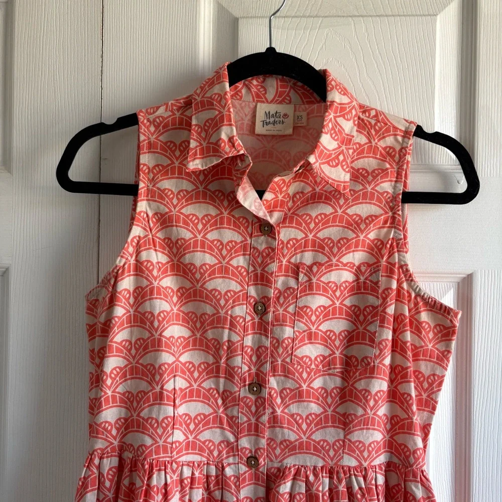 Mata Traders Ethical Fair Trade Fit&Flare Polo Dress Cotton Button XS Orange - Picture 2 of 9